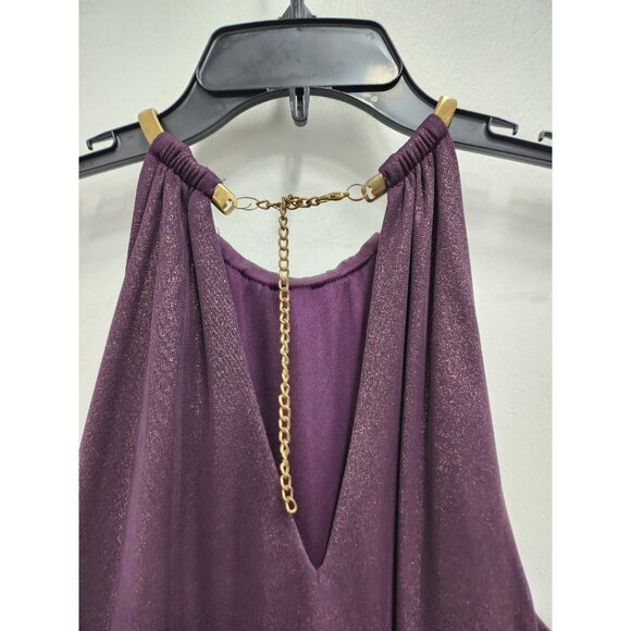 MSK Maxi Dress Medium Purple Shimmery Gold Chain Halter Evening Party Holiday - Picture 9 of 10